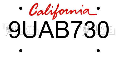 9UAB730 California License Plate