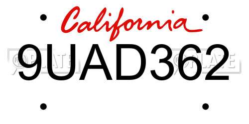 9UAD362 California License Plate
