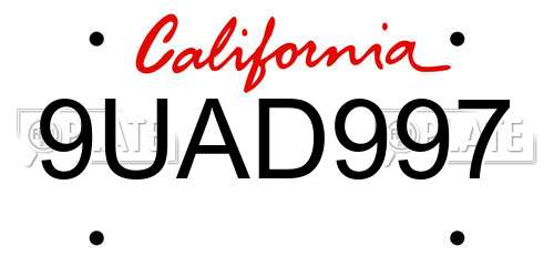 9UAD997 California License Plate