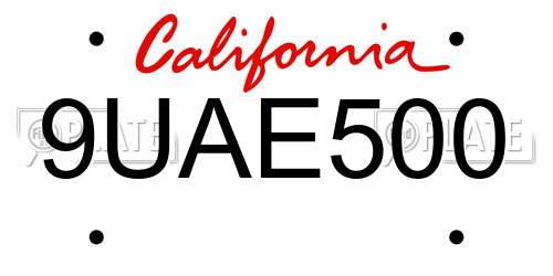 9UAE500 California License Plate