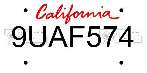 9UAF574 California License Plate