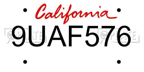 9UAF576 California License Plate