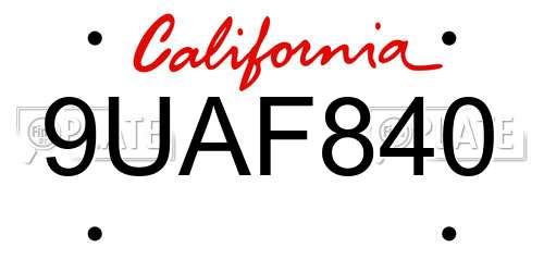 9UAF840 California License Plate