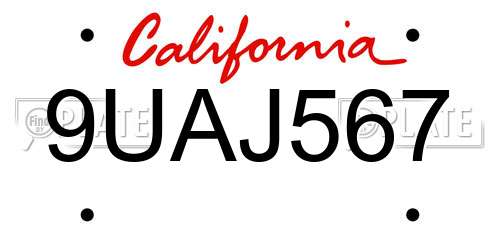 9UAJ567 California License Plate