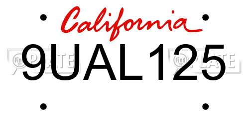 9UAL125 California License Plate