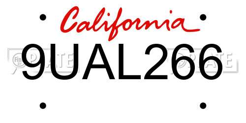 9UAL266 California License Plate