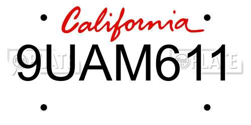9UAM611 California License Plate