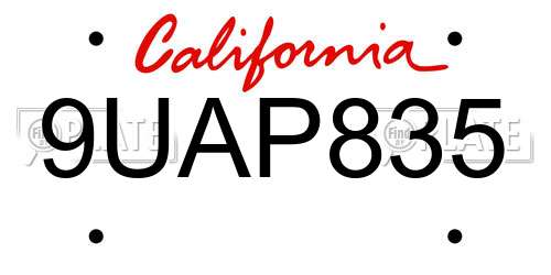 9UAP835 California License Plate