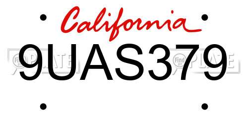9UAS379 California License Plate