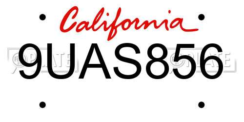 9UAS856 California License Plate