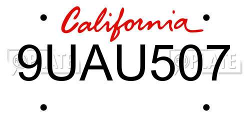 9UAU507 California License Plate