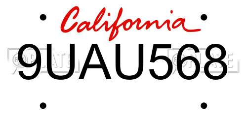 9UAU568 California License Plate