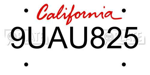 9UAU825 California License Plate