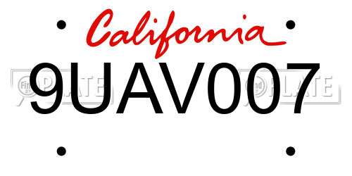 9UAV007 California License Plate