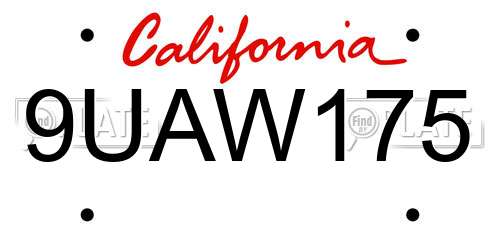9UAW175 California License Plate