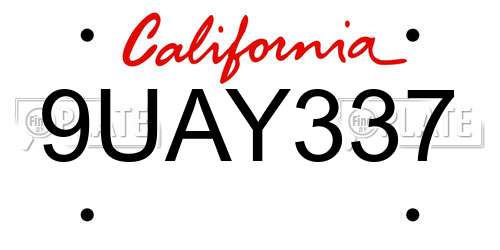 9UAY337 California License Plate