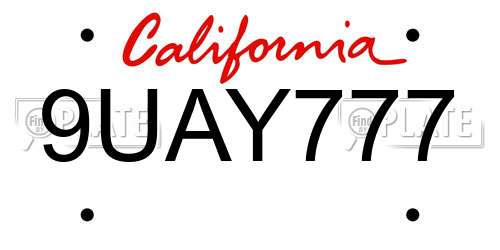 9UAY777 California License Plate