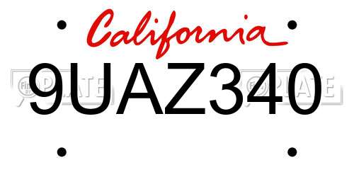 9UAZ340 California License Plate
