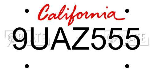 9UAZ555 California License Plate