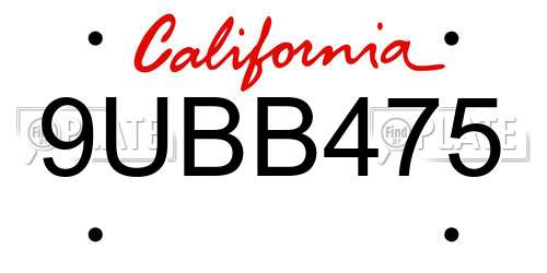 9UBB475 California License Plate