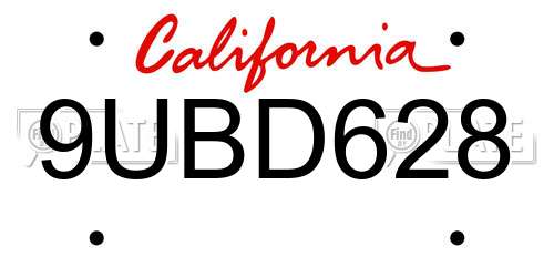 9UBD628 California License Plate