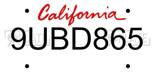 9UBD865 California License Plate
