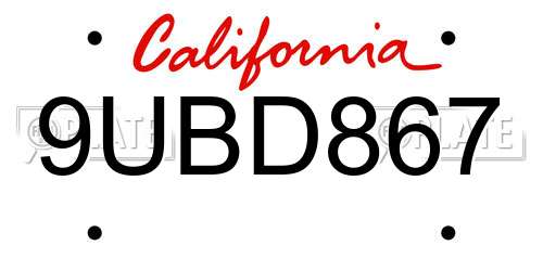 9UBD867 California License Plate