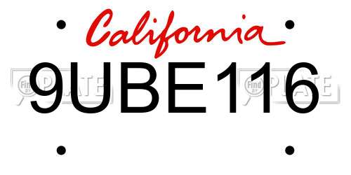 9UBE116 California License Plate