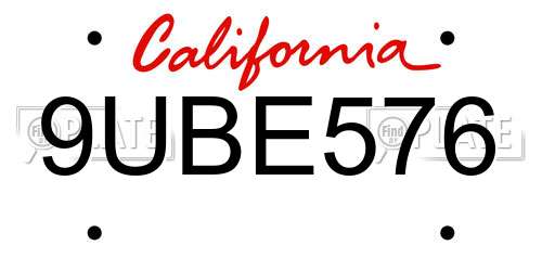9UBE576 California License Plate