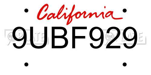 9UBF929 California License Plate