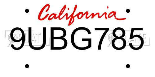 9UBG785 California License Plate