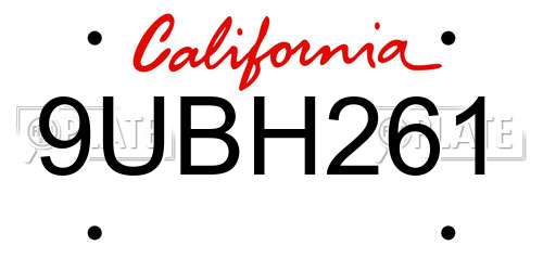 9UBH261 California License Plate