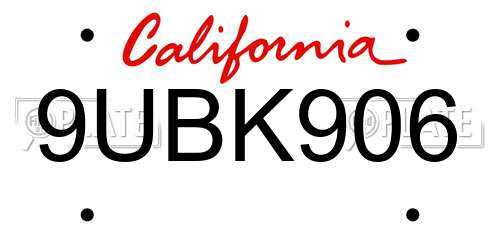 9UBK906 California License Plate