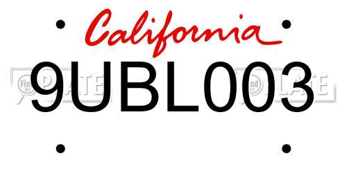 9UBL003 California License Plate