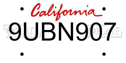 9UBN907 California License Plate