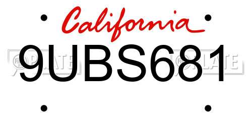 9UBS681 California License Plate