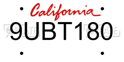 9UBT180 California License Plate