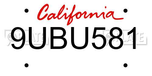 9UBU581 California License Plate