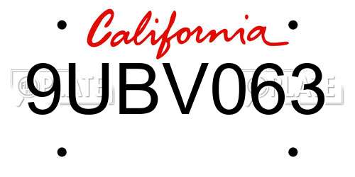 9UBV063 California License Plate