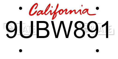 9UBW891 California License Plate