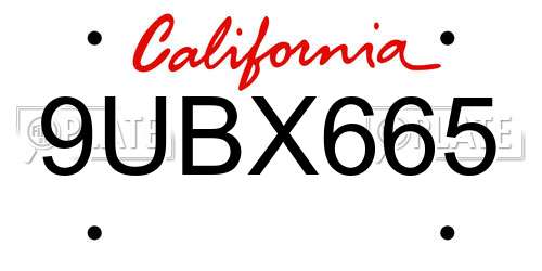 9UBX665 California License Plate