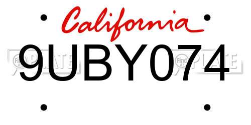 9UBY074 California License Plate