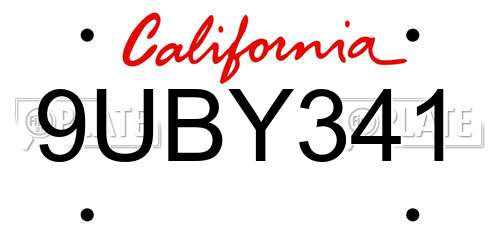 9UBY341 California License Plate