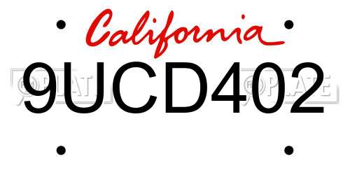 9UCD402 California License Plate