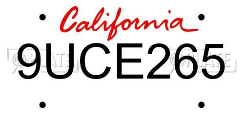 9UCE265 California License Plate