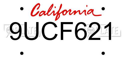 9UCF621 California License Plate