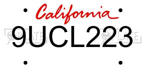 9UCL223 California License Plate