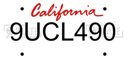 9UCL490 California License Plate