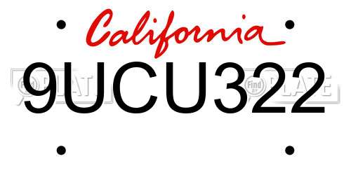 9UCU322 California License Plate