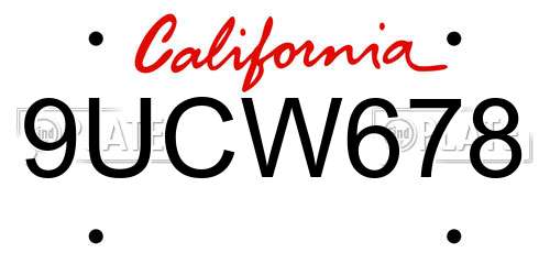 9UCW678 California License Plate